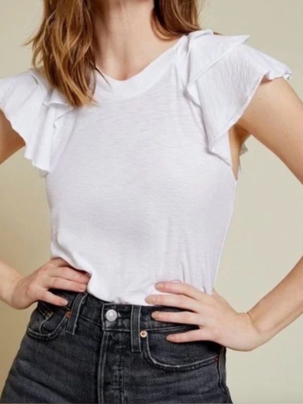 Nation Ltd Francine Ruffle Crewneck T-Shirt Tee